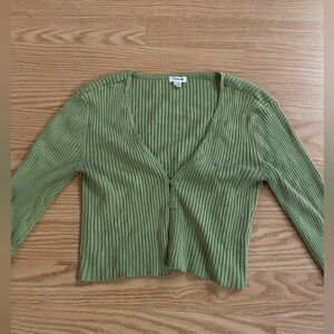 cropped green cardigan